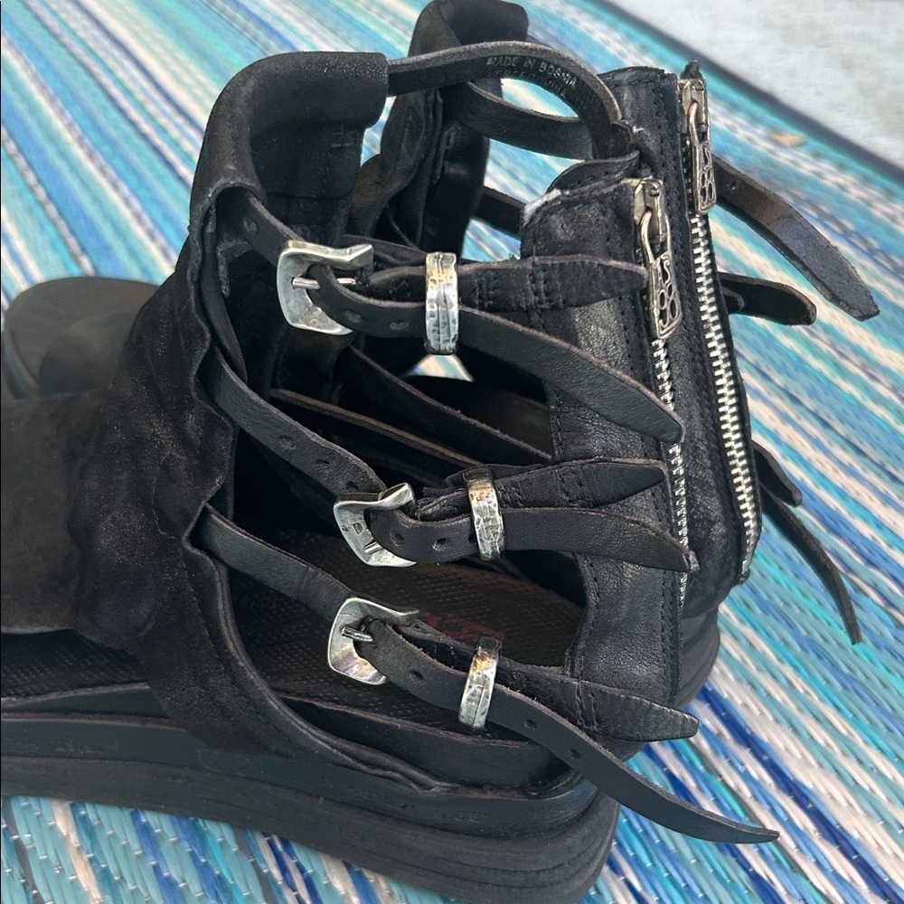 AS98 gladiator platform suede soft leather black sandals - Picture 5 of 6